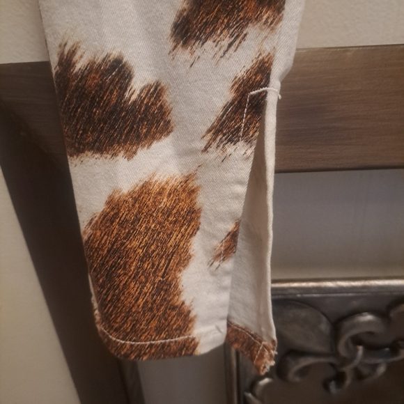 WeWoreWhat stiletto slit cow print jeans. - Picture 4 of 7